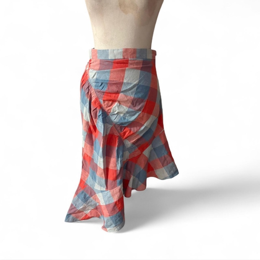 Parker Astrid Asymmetric Skirt Red Blue Plaid Skirt Linen Cotton Size 4
